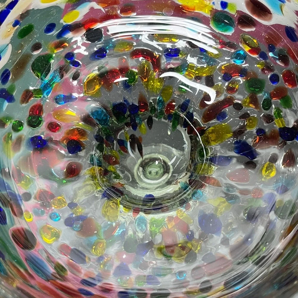 Pair Handblown Confetti Rock Multicolor Recycled Glass Margarita‎ Glasses Mexico